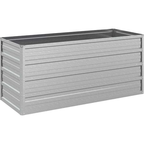 Macetero bancal elevado plantas flores terraza jardín jardín 100 x 40 x 45 cm acero galvanizado plateado Plata 020039299