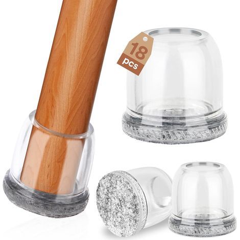 18 protectores de silicona para patas de silla, protectores transparentes con almohadillas de fieltro, protectores para suelos de madera y baldosas de 14-20 mm. (1/5)