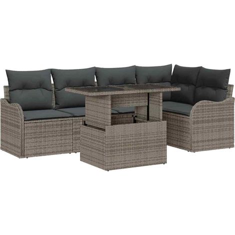 Maison Exclusive - Set da pranzo con cuscino 6 pcs Grigio Poly Rattan