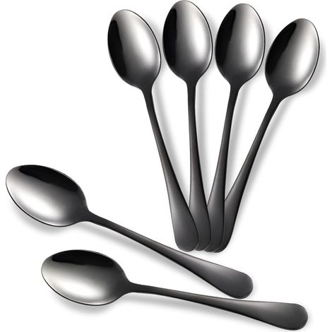 Ensemble de 6 petites cuillères à dessert pour café et thé, en acier inoxydable, compatibles lave-vaisselle - 10 cm, noires (1/5)