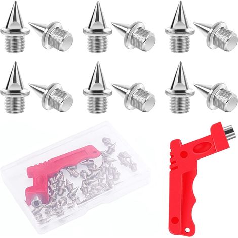 50 Pièces Pointes Piste en Acier Inoxydable avec 1 Clé à Pointe Athlétisme, 6mm Pointe Athlétisme Cross Country pour Chaussures de Piste Chaussures de Sport Jogging Course à Pied Sauts Longs (1/5)