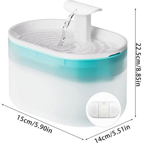 1 fontaine à eau pour chat, ultra silencieuse 23 dB, 2,1 L avec filtres charbon et éponge, débit réglable, idéale intérieur maison ou appartement
