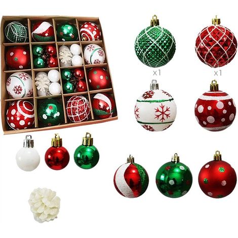 42 PièCes Boules de NoëL Ornements Incassables DéCoratives ImpriméEs Brillantes D'Arbre NoëL, A (1/4)