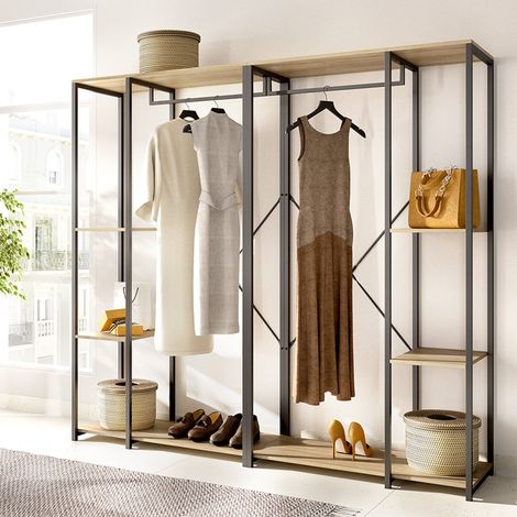 Guardarropa Grande Dalton, Armario Dormitorio 5 Estantes, Barra para Ropa, Cajones, 40x167h cm Roble Marrón (1/4)