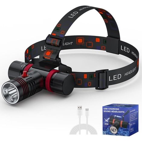 Lampe frontale de plongée L2 LED rechargeable de type C avec interrupteur magnétique, lampe torche de plongée étanche (1/4)