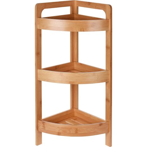 Spetebo – Étagère d'angle en bambou 3 niveaux – Dimensions 61x23x23 cm – Pour salle de bain, cuisine, livres et plantes