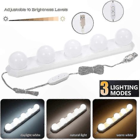 Dreifarbiger USB-Schminkspiegel mit 5 LED-Lampen für optimale Schönheitsbeleuchtung (1/4)