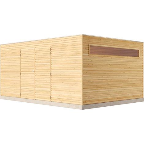 Alpholz Gerätehaus QB (optional mit Schleppdach Gartenhaus aus Holz in Grün, Holzhaus mit 28 mm Wandstärke, Blockbohlenhaus mit Montagematerial (1/4)