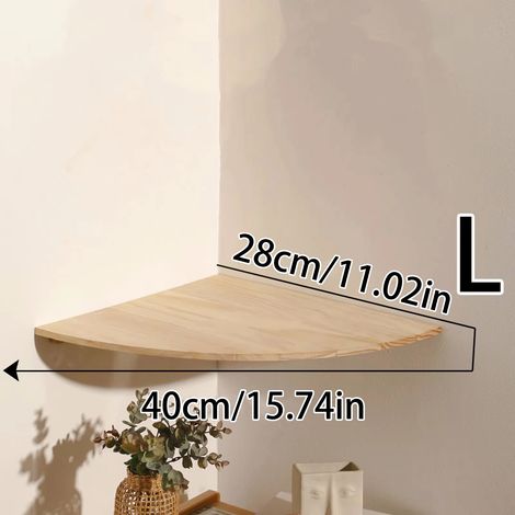 (TK-MS6781) Étagère d'angle murale flottante en bois, extrémité arrondie, pour chambre, salon et cuisine (1/5)