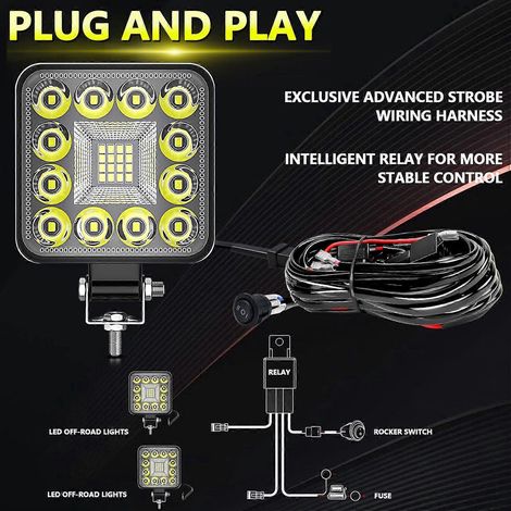 Stück 3 Zoll 160W LED-Lichtleiste, weiße Arbeitsscheinwerfer, Nebelscheinwerfer, Offroad-Fahrscheinwerfer mit Verkabelung