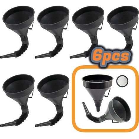 Grand entonnoir polyvalent avec filtre et embout flexible – Carburant, huile et liquides – Lot de 6 (1/4)