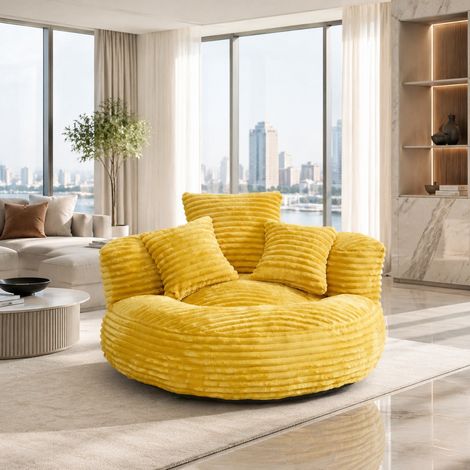 Poltrona relax 108x108x52 cm in tessuto a coste giallo con braccioli FloraGrace (1/5)
