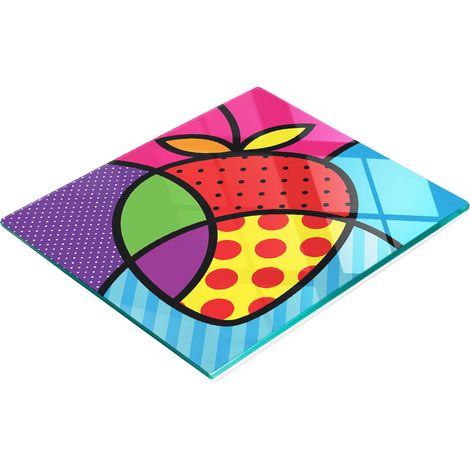 Stilvolle und robuste Glasplatte mit Erdbeer-Pop-Art-Motiv, 60 x 52 cm (1/5)