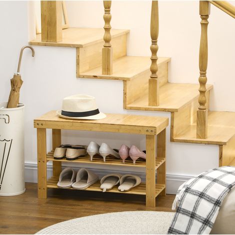 Banc à chaussures en bambou 3 étagères pour 6 paires, 70 x 28 x 45 cm HAVRYA (1/4)