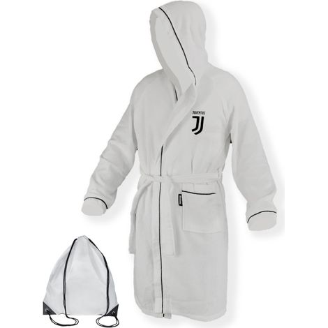 Accappatoio ADULTO Originale JUVE JUVENTUS In Microspugna BIANCO NERO CON Zaino Piscina S