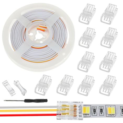 10 Pièces LED Strip Connector RGB Lights Adapter Lighting Pin Connecteurs clairs sans fil Gapless Track Lighting Connector avec 5M/16.4ft câble(3 PIN 8 MM) (1/5)