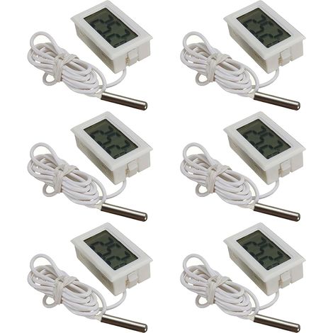 Lot de 6 thermomètres numériques LCD avec sonde externe pour réfrigérateur, aquarium Blanc (1/5)