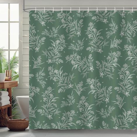 Rideau de Douche Fleurs, Rideau de Baignoire Vert Plantes Boho Ferme 183 x 183 cm Polyester Imperméable Résistant à la Moisissure 12 Crochets (1/5)