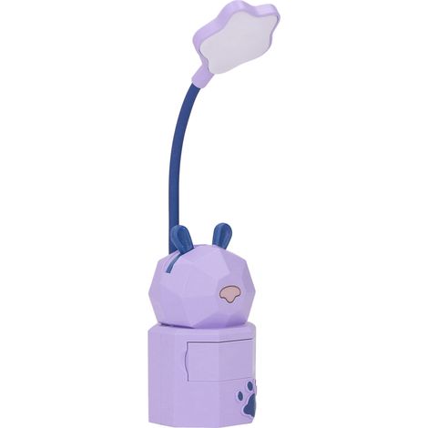 Lampe de lecture pour enfants, motif lapin, rechargeable par USB, bras flexible omnidirectionnel, boîte de rangement sécurisée et résistante, lumière chaude, lampe de bureau pour enfants, violette (1/5)