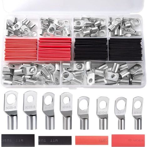 Kit de 70 embouts à sertir en laiton + 70 gaines thermorétractables (rapport 2:1) pour connexions automobiles et batteries – 140 pièces