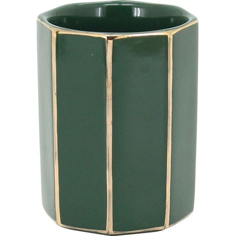 Porta spazzolini verde e oro in ceramica - Serie Smeraldo (1/3)