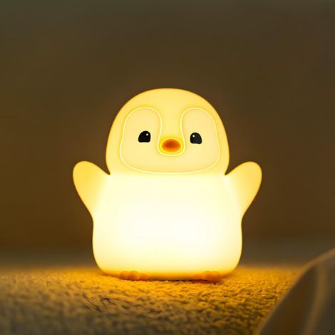 Pinguin Nachtlicht, Nachtlicht Kinder Led Silikon Penguin Lampe, USB Wiederaufladbar, Dimmbar und 20 Minuten Timer Touch Steuerung Pinguin Nachttischlampe, Kinder Schlafzimmer Dekor Geschenke (1/5)