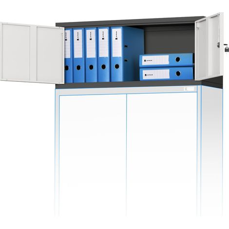 Aktenschrankaufsatz C01L Aufsatz für Aktenschrank Büroschrank Metall Pulverbeschichtung Flügeltüren 38 x 90 x 40 cm Anthrazit-Weiß (1/5)