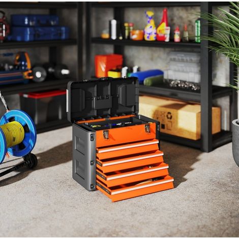 Caja de herramientas vacía 49,7 x 25,3 x 40,7 cm, 4 cajones, bandeja superior, asa, naranja HAVRYA (1/5)
