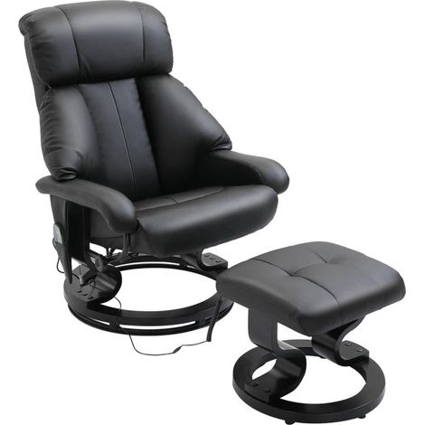 Sillón relax reclinable giratorio 360° de polipiel negra con masaje y taburete (1/5)