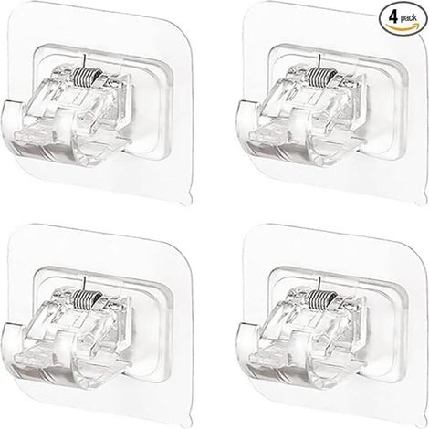 Lot de 4 crochets de tringle à rideaux autocollants transparents sans perçage, pour chambre à coucher, salon, cuisine, salle de bain (1/5)