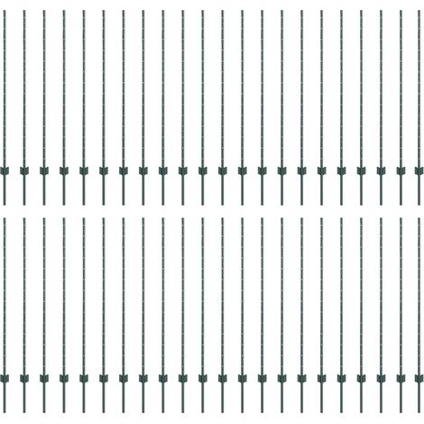 Poteau de clôture. 44 pcs Vert 180 cm Acier (1/5)