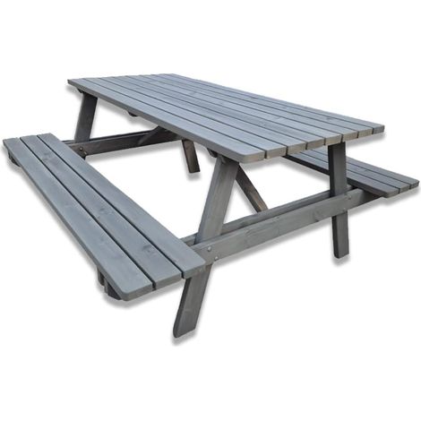 Tavolo da picnic in legno con panche integrate 180 x 165 cm, 6 posti, Grigio (1/5)