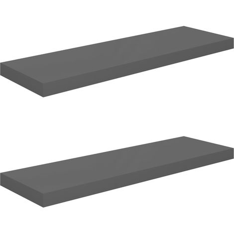 Étagère murale 2 pcs，Étagère flottante Gris brillant 80x23,5x3,8 cm MDF CFW36961 (1/5)