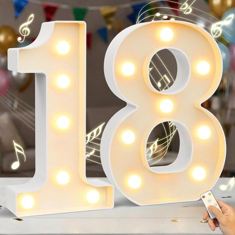 Chiffre Lumineux 18 - LED Avec Musique Et Télécommande - Décoration Anniversaire - 22,5cm (1/5)