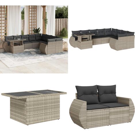 vidaXL Salon de jardin avec coussins 10 pcs gris clair résine tressée (1/5)