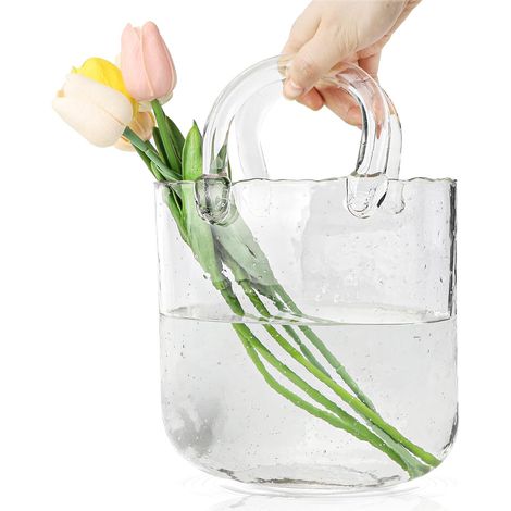 Jarrón de cristal para bolso - Jarrón creativo para flores, cesta decorativa de escritorio, cartera transparente hecha a mano (1/5)