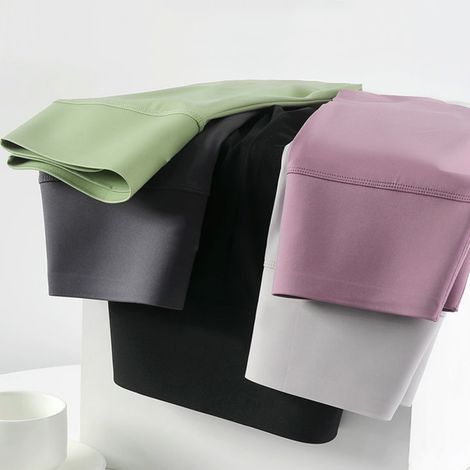 Leggings courts pour femmes, style été, imprimé lettres tendance, respirants, très élastiques, taille haute, shorts de sport pour femmes, violet et rose, petite taille, haute élasticité (37,5-62,5 kg/ (1/5)