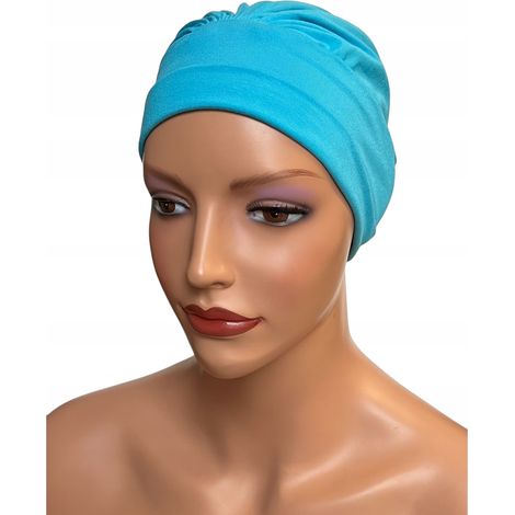 Turbante de bambú turquesa Jasmina sin estampado, también después de la quimioterapia. (1/5)