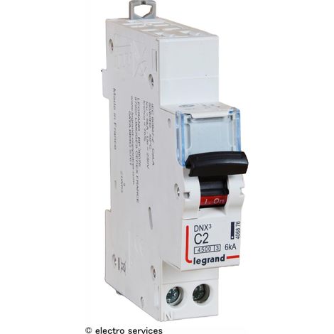 Legrand – Disjoncteur unipolaire 1P+N 2A courbe C – Pouvoir de coupure 6kA – Connexion auto-vis – Compact 1 module pour rail DIN