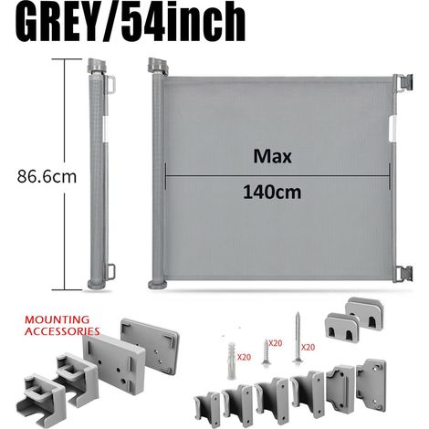 Retractable Baby Gate, Retractable Dog Gate for Stairs, Indoor Safety Gates 34" Tall Extends to 54" Wide, Baby Mesh Gates for Doorways/Stairs/Hallways/Indoor/Outdoor/Deck (Grey)
