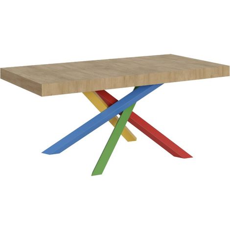 Table design chêne naturel et pieds entrelacés multicouleurs 130cm Artemis (1/5)