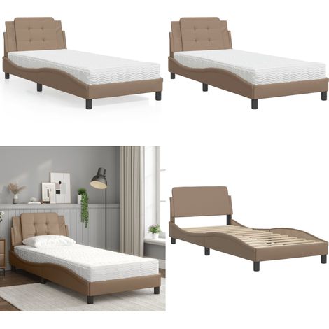 Bett mit Matratze Cappuccino-Braun 100x200 cm Kunstleder - Schlafzimmermöbel - Bettgestell - Doppelbett - Boxspringbett - Bettenrahmen - Home & Living (1/5)