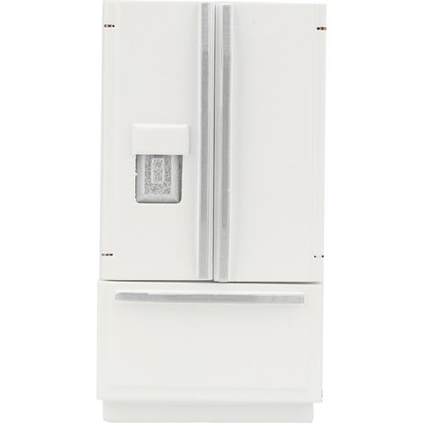 Mini Réfrigérateur en Bois 1:12 pour Maison de Poupée - Accessoire Décoratif Blanc