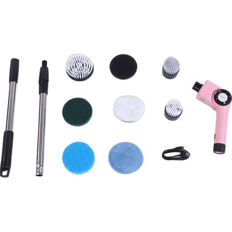 Brosse de nettoyage électrique puissante, sans fil, Rechargeable, rotative automatique, ensemble de gommage pour cuisine et salle de bains, rose (1/5)
