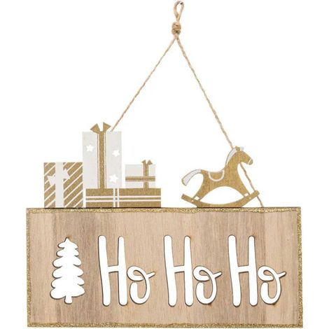Paris Prix - Sujet De Noël Pancarte ho Ho Ho 20cm Naturel