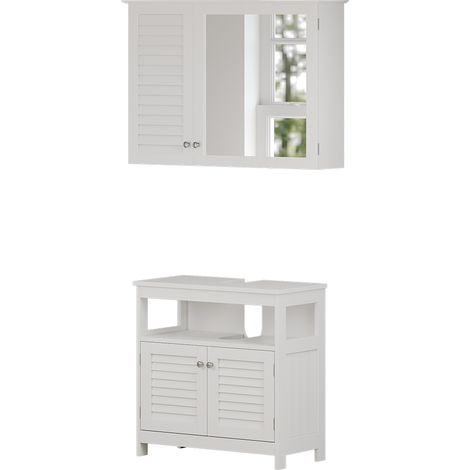 Ensemble de meubles de salle de bain Riad, Blanc, 2 parties, meuble bas avec étagère intermédiaire, Vicco (1/5)
