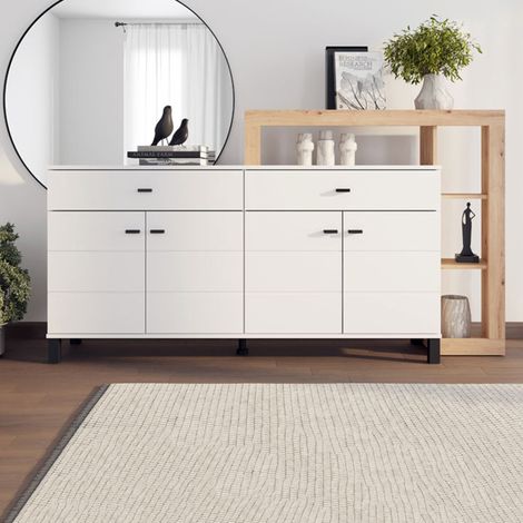 Kommode Chefch, Anrichte mit 7 Fächern, 2 Schubladen, 4 Türen, 183x35x101h cm Weiß (1/5)