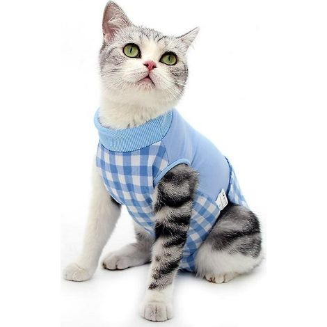 Chat bleu de convalescence chirurgicale, combinaison de protection pour animaux, vêtement de récupération post-opératoire, taille unique, tissu doux et respirant (1/5)