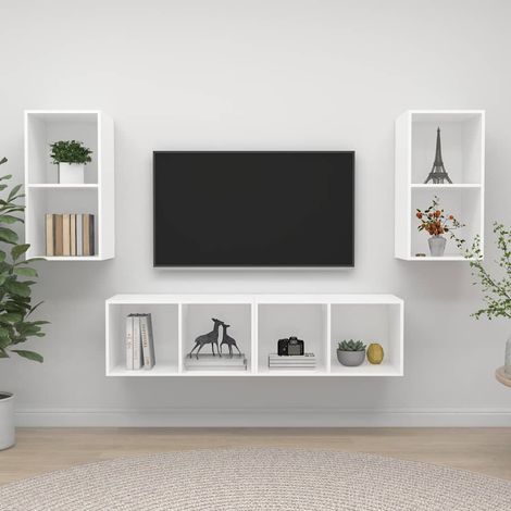 vidaXL Muebles de salón de pared 4 piezas madera de ingeniería blanco (1/5)