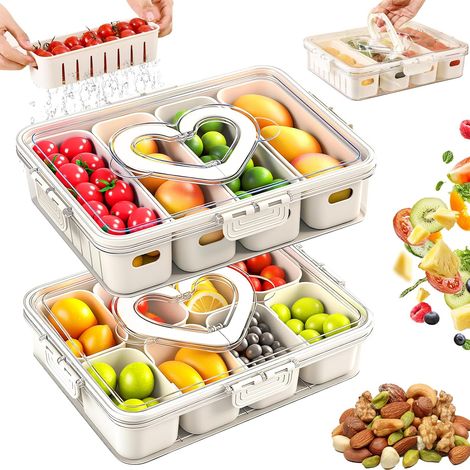 Lot de 2 Boîte à goûter, 12 Compartiments, Couvercle étanche, Poignée portable, Pour enfants et pique-nique (1/5)
